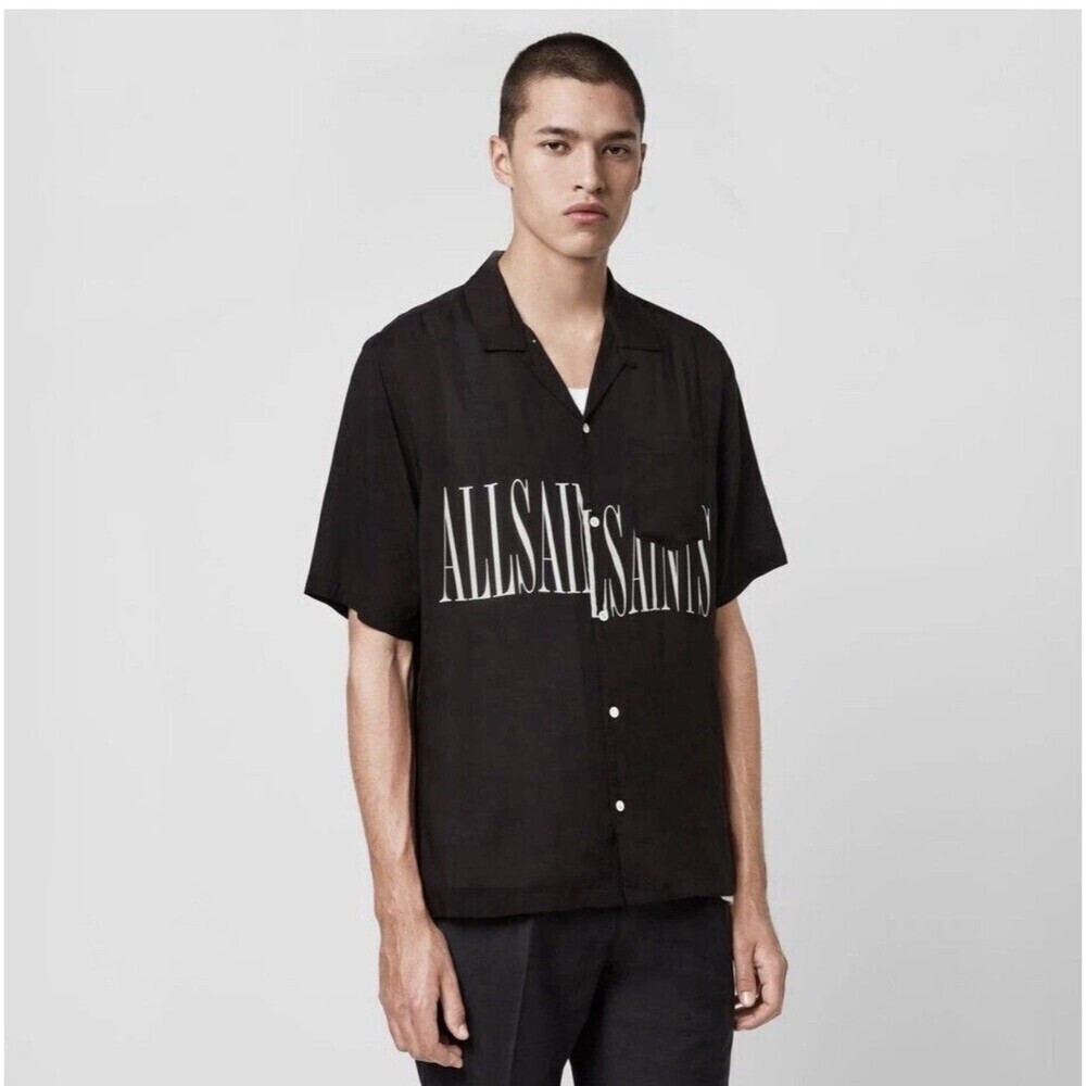 AllSaints Stamp Short Sleeve Shirt Black Men’s Small Button Up Lightweight